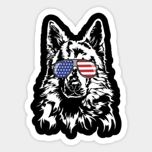 White Swiss Shepherd Dog American Flag sunglasses patriotic dog Sticker